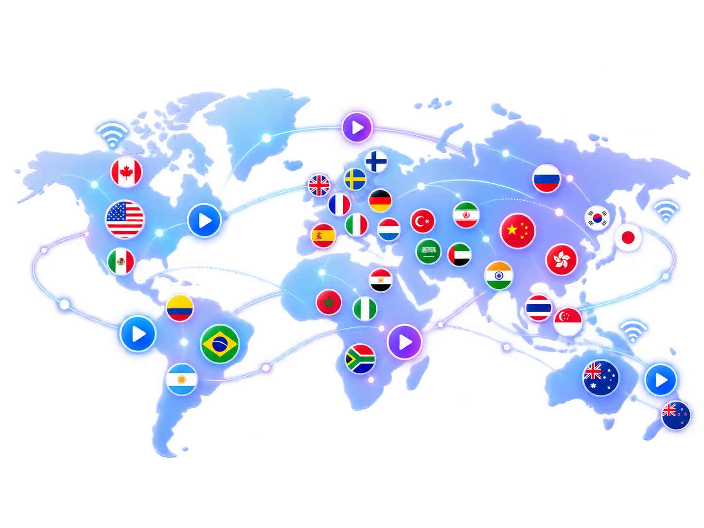 Carte du monde des chaînes de télévision diffusées par VraiTV